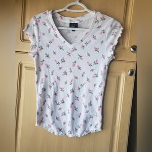Laura Ashley Cotton Blend Floral White and Pink Women's Top